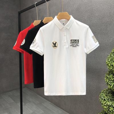 China Anti-wrinkle summer ice silk polo shirt men's embroidery half-wrapped T-shirt breathable short-sleeved T-shirt fashion slim style for sale