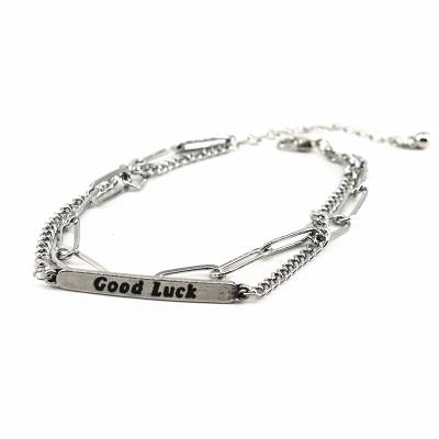 China Hot Selling Cool White Gold Geometric Zinc Alloy Personality Hiphop Fashion Jewelry Double Layer Bracelet Girl Ladies Party Accessories for sale