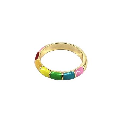 China Romantic Multicolor Gold Plated Alloy Waist Ring Girl Ladies Party Buying Jewelry One Ring Temperament Oil Drip Fashion Accessories for sale