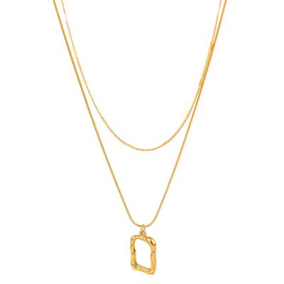 China CLASSIC Double Chain Platinum Rectangle Pendant Clavicle Necklace Jewelry Accessories Fashion Women Girl Short Chain Party Gold for sale