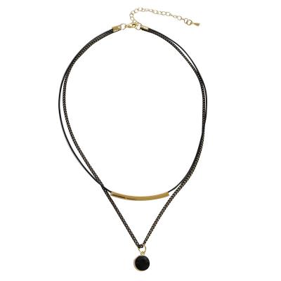 China Vintage Fashion Jewelry Collarbone Chain Clavicle Chain Double Layer Rope Chain Zinc Alloy Short Chain Woman Girl Black Dripping Oil Pendant for sale