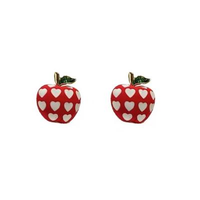 China Cute zinc alloy red earring apple painting earring jewelry accessories fashion heart-shaped ear shape little studs girl woman accessories for sale