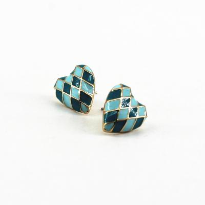 China Trendy Blue Color Matching Heart Pattern Fashion Accessories Geometric Drip Gold Alloy Stud Earrings Girl Ladies Party Travel Jewelry for sale