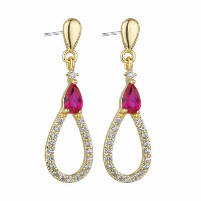 China FASHIONABLE New Arrival Red CZ Zircon Water Drop Shape Micro Paved Ruby Zircon Drop Earring Pendant for sale