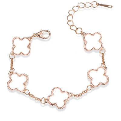 China Fashion New Trendy Double Sided Four Leaf Clover Shell Lucky Rose Gold Bracelet Female Stainless Steel Bracelet for sale