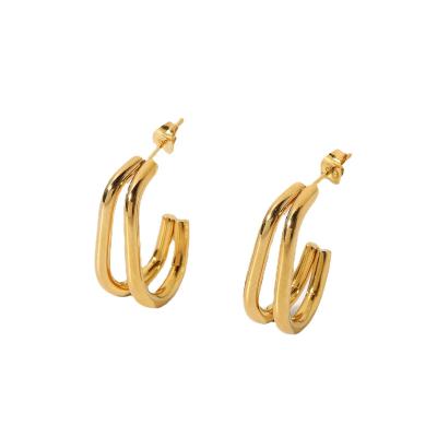 China FASHIONABLE 316L Stainless Steel Circle 18K Gold Plated Geometric C Shaped Double Stud Earrings for sale