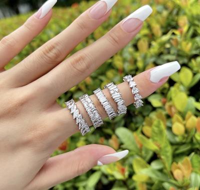 China New Trendy Tennis Diamond Ring For Women Zircon Sterling Silver Bling Bling Fashion 925 Baguette for sale