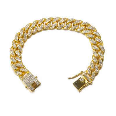 China Hip Hop Punk Iced Out CZ Lab Diamond Miami Bracelet Gold Silver Plated Cuban Link Stainless Steel Bracelet for sale