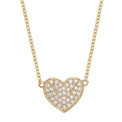 China Fashion 18k 925 Gold Plating Sterling Silver Diamond CZ Heart Shape Charm Micro Paved Pendant Necklace for sale