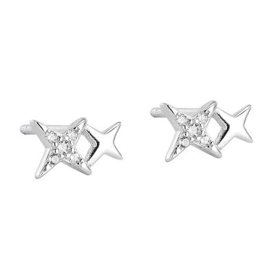 China Fashion Design Small Exquisite Zircon CZ Micro Paved Double Star 925 Sterling Silver Stud Earring for sale