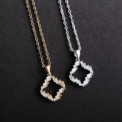 China Fashion High Quality Clear Cubic Zirconia Square D.C.A. Pendant Necklace For Women for sale