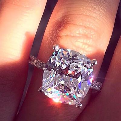 China Latest Big Zircon 2020 Romantic Cubic Fork Diamond Ring Wedding Jewelry Classic Four White Solitaire Ring for sale