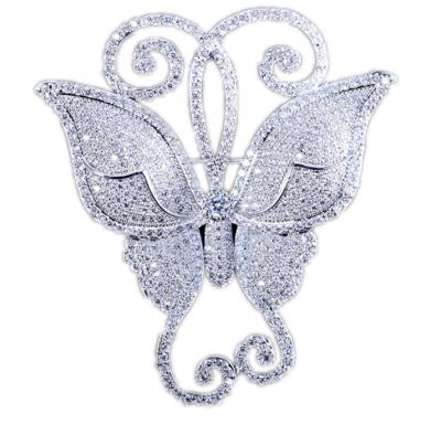 China Elegant High Quality White Women Crystal Scarf Brooch Rhinestone Butterfly Vintage Zircon Brooch Bridal Pin for sale