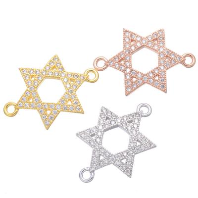 China Fashion New Arrival Hexagram Shape Bead Crystal Diamond Star Charms CZ Zircon Pave Hollow Star Bracelet Connectors for sale