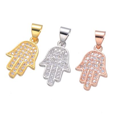 China Fashion Necklace Bracelet DIY Zircon Paved CZ Charms Crystal Rhinestone Palm Hand Hamsa Pendant for sale