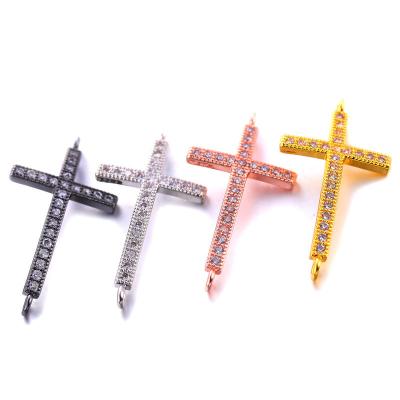 China Fashion White Gold Crystal Micro Paved CZ Copper Plated Zircon Cross Charm Jewelry DIY Bracelet Connectors for sale