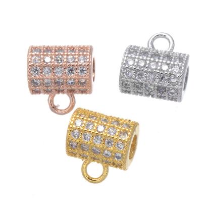 China Fashion Micro Pave Cubic Zircon CZ Drum Tube Charm Beads Rhinestone Connectors Spacer Beads For DIY Bracelet Making for sale