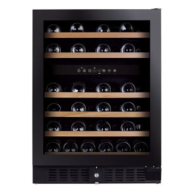 China Vinopro 46 Bottles Large Capacity 145L Commercial Double Wine Fridge Free Zone With Beech Wood Shelf Wine Cooler for sale