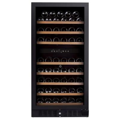 China Commercial Smart Touch Screen Wine Cooler 96 Bottles Wine Fridge Built In Cabinet Cellar Unit Black With Lock Wooden Shelves for sale