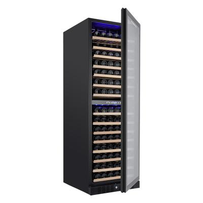 China Free Standing Premium 166 Bottle Compressor Wine Cooler Cabinet Black Door Commercial Wood Cellar Shelves for sale