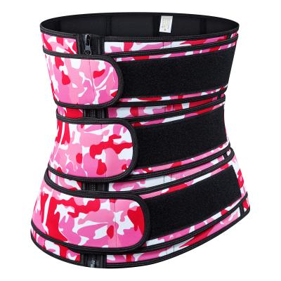 China Breathable Women Neoprene Double Band Compression Waist Slimming Belt Three Strap Leopard Print Waist Trainer for sale