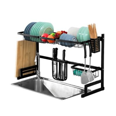 China New Contemporary Rustproof Black Stainless Steel Drain Racks Kitchen Dish Rack 2-Tiers DIS for sale