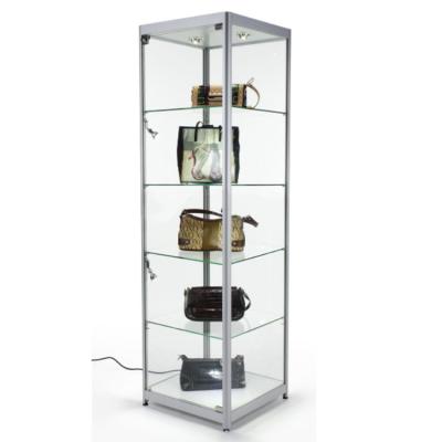 China Displaying Goods Modern Metal Showcase Glass Bags Display Stand Bag Holder Display Cabinet for sale