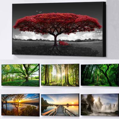 China Abstract Green Forest Landscape Trees Canvas Painting Posters And Prints Cuadros Wall Art For Living Room Home Decor for sale