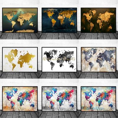 China Large Size Modern Abstract Abstract Art Canvas Painting World Map Posters And Print Wall Art Pictures For Home Decor for sale