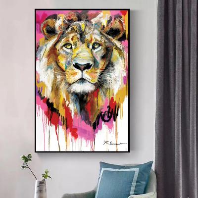 China Animal Wall Art Canvas Painting Abstract Watercolor Lion Wall Art for Living Room Home Decor (No View) for sale