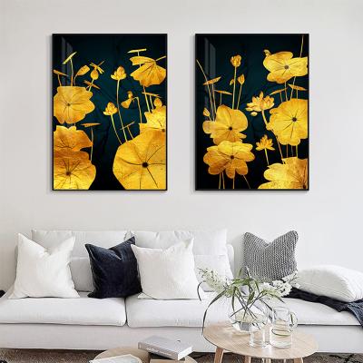 China Black Gold Painting Lotus Leaf Abstract Canvas Posters And Print Wall Art Picture For Living Room Home Decor (No Frame) for sale