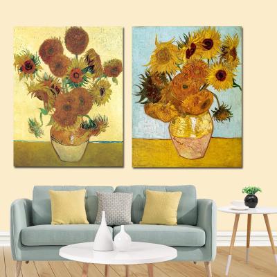 China Floral Wall Art Pictures Painting Wall Art of Van Gogh Golden Sunflower Abstract Print Vase Poster for Living Room Home Decor (No Frame) for sale