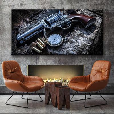 China Abstract Revolver Weapon Gun Poster Pocket Watch Wall Art Canvas Painting Wall Art Pictures For Living Room Home Decor (No Frame) for sale