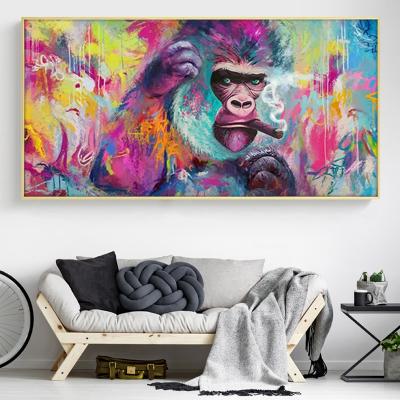 China Abstract Modern Graffiti Art Abstract Smoking Gorilla Posters and Print Canvas Painting Wall Art for Living Room Home Decor for sale