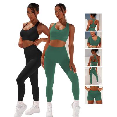 China Breathable Sports Workout Clothing Bra Camisole Gaiters Fitness Yoga Shorts Shorts Gym Wear Set For Women for sale