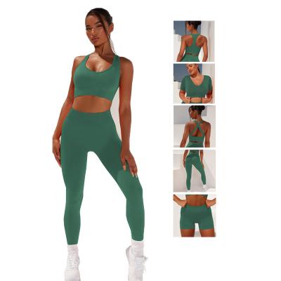 China Breathable 5 Piece Gym Wear Sports Clothing Bra Vest Camisole Gaiters Fitness Yoga Pants Yoga Pants Set For Women for sale