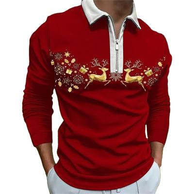 China Wholesale Slim Version Men's Custom Theme Printed Anti-Wrinkle Christmas Polo Shirt Long Sleeve T-Shirt for sale