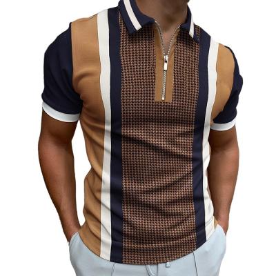 China New Summer Style Anti-Wrinkle New Style Casual Short Sleeve Men's Shirt Lapel Zipper Polo Shirt Multiple Printing High Street for sale