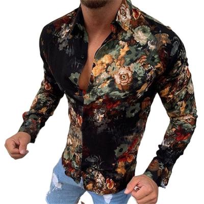 China 2023 Digital Anti-pilling Flower Print Flower Print Casual Fashion Slim T-shirt Men's Long Sleeve Spring Shirts And Blouses for sale