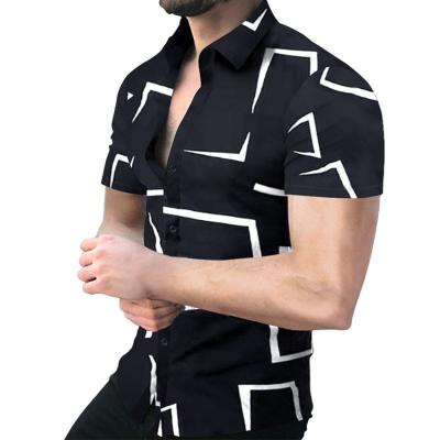 China New Autumn Men's Fashion Short Slim Casual Tops Spring And Sleeve Geometric Pattern Anti-pilling Printed Casual Shirt Fashion Shirt Men for sale