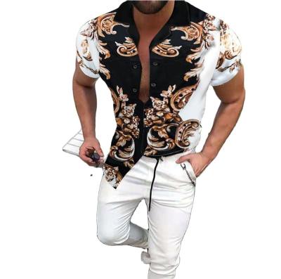 China Anti-pilling 2023 European men's summer new hot sale casual fashion printed men's short-sleeved shirt cardigan shirt men's clothing and American for sale