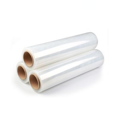 China Moisture-proof handle and machine use LLDPE pallet wrapping lldpe plastic stretch film polyethylene plastic pallet stretch wrap film for sale