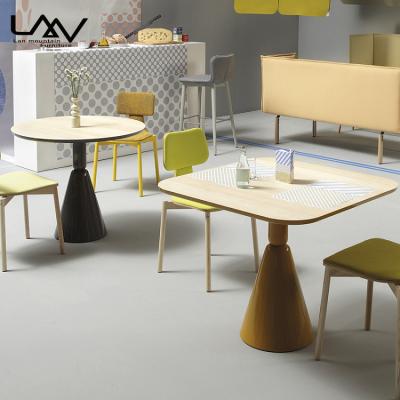 China Modern Design Macaron Color Table Top Leg Assembled Wooden Plastic Dining Table Furniture Ues For Living Room Hotel Cafe Restaurant for sale