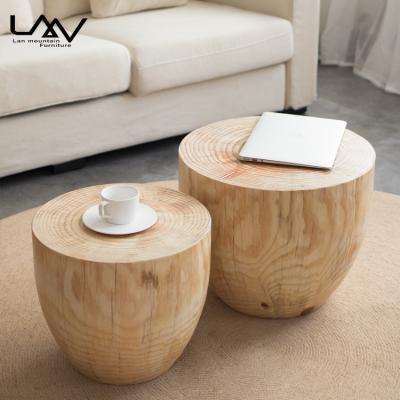 China Compiled vintage industrial round coffee table living room hotel natural wood solid wood coffee table for sale