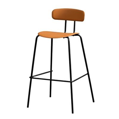 China Assembled Comfortable High Chair Leather Brown Modern Bar Chair With Metal Steel Legs For Bar Restaurant for sale