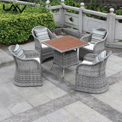 China Wholesale Assembled Promotional Modern Aluminum Rattan Wicker Garden Hotel Outdoor Patio Dining Chair and Table Furniture Set for sale