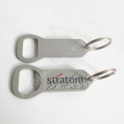 China Custom Metal Matte Brand Logo Beer Bottle Opener Silver Plated Key Chain for sale