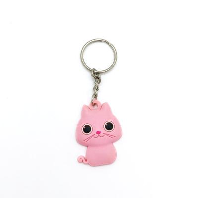 China Factory Price 2D Eco Friendly Soft Custom PVC Pink Cat Logo Rubber Keychains for sale