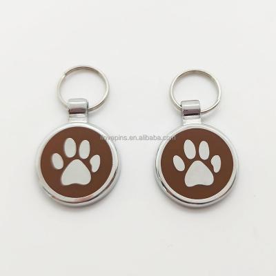 China Europe Classic Color Silver Plated Paw Enamel Metal Dog Tags Brown Dog ID Tags With Ring for sale