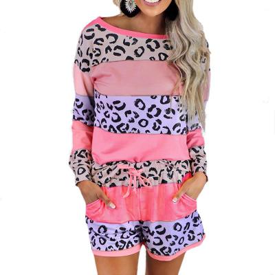 China Leopard patchwork t-shirt and shorts QUICK DRY pajama sets for woman for sale